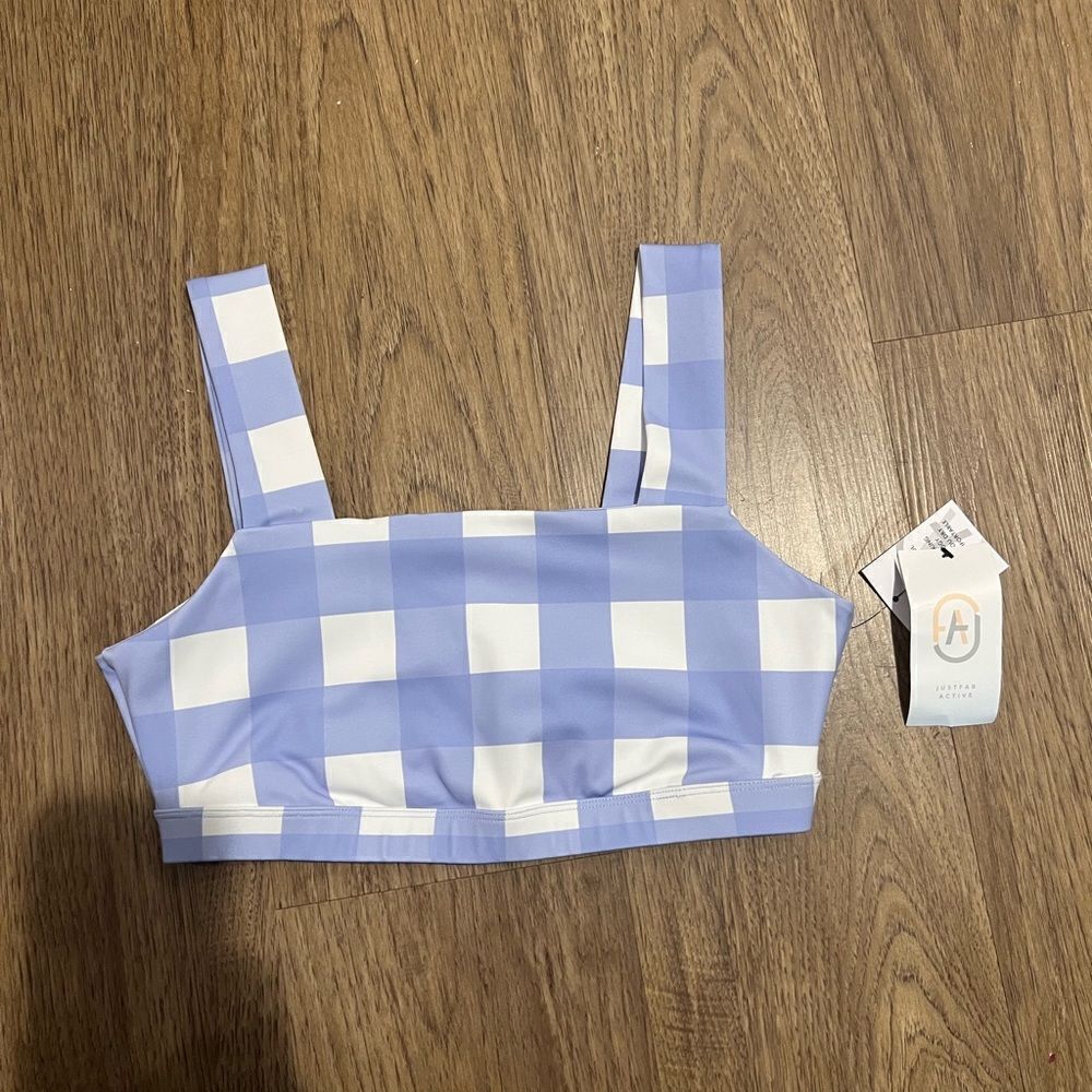 JustFab Square Neck Sports Gingham Lavender Bra size M NWT - Picture 6 of 9